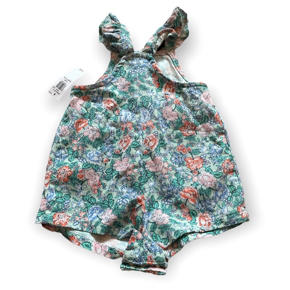 NWT Old Navy Baby All Over Floral Print Ruffle Tank Overalls 0-3 Mon - Picture 2 of 7